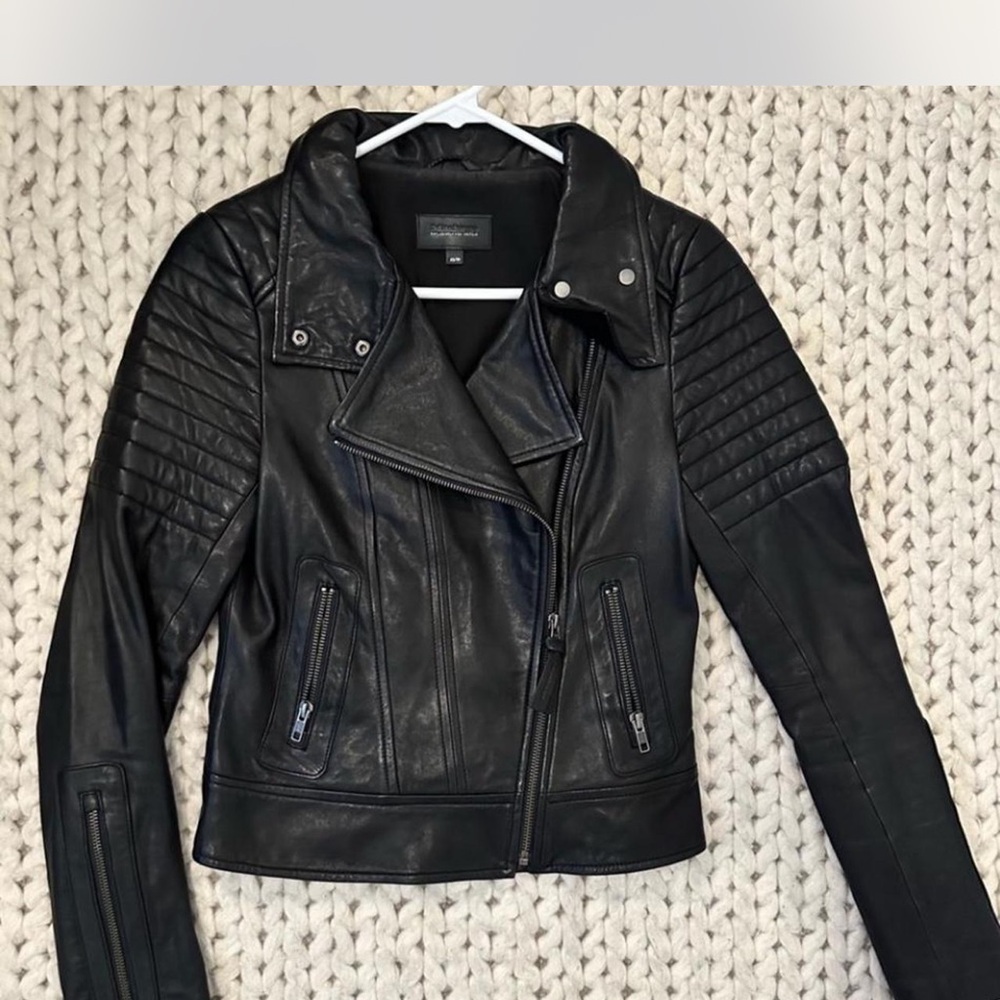 Mackage x Aritzia Black Lambskin Moto Leather Jacket